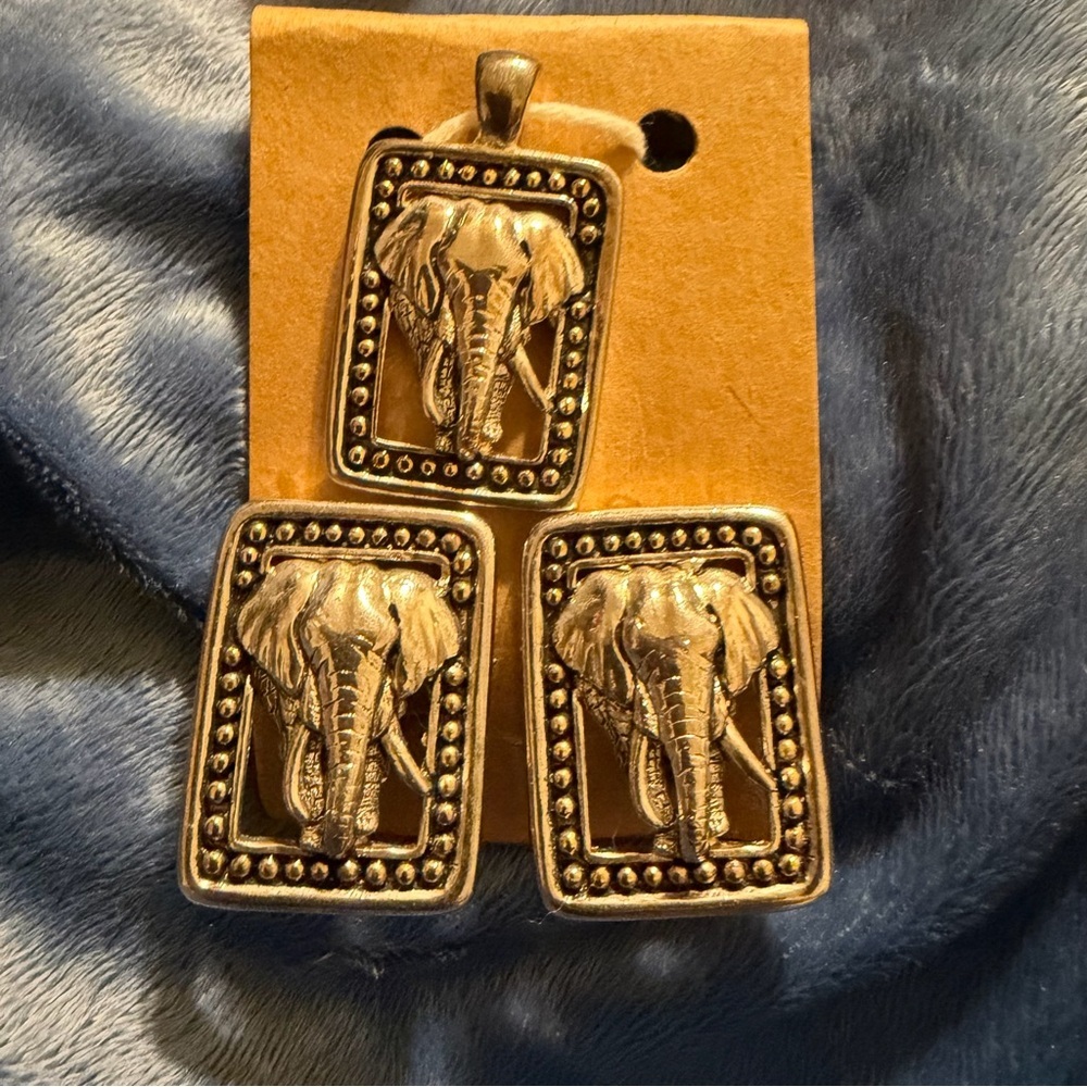 Silver and Pewter Elephant Pendant and Earring Set